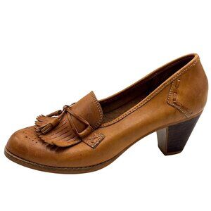 Kinney Vintage Leather Heels Brown 6.5 Fringe Tassel Brazil Kiltie Granny Core
